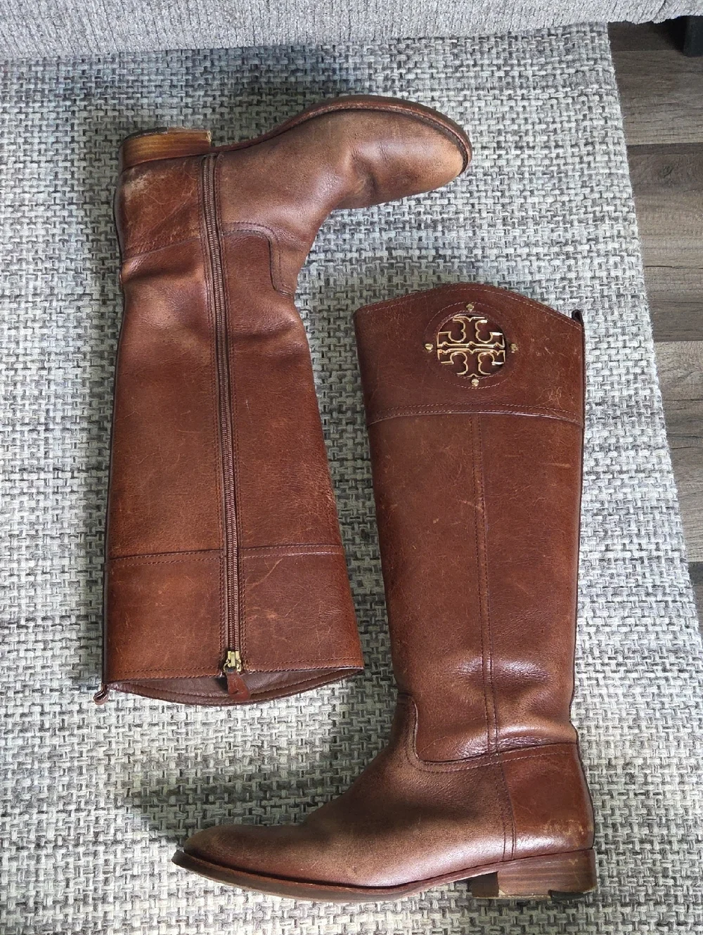 Tory Burch Kiernan Brown Tumbled Leather Riding Boots Size 10